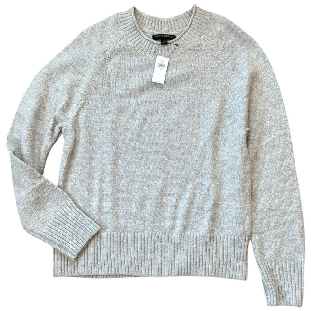 NWT Banana Republic Knit Mid Weight Pullover Sweater Marled Light Gray Sz Small
